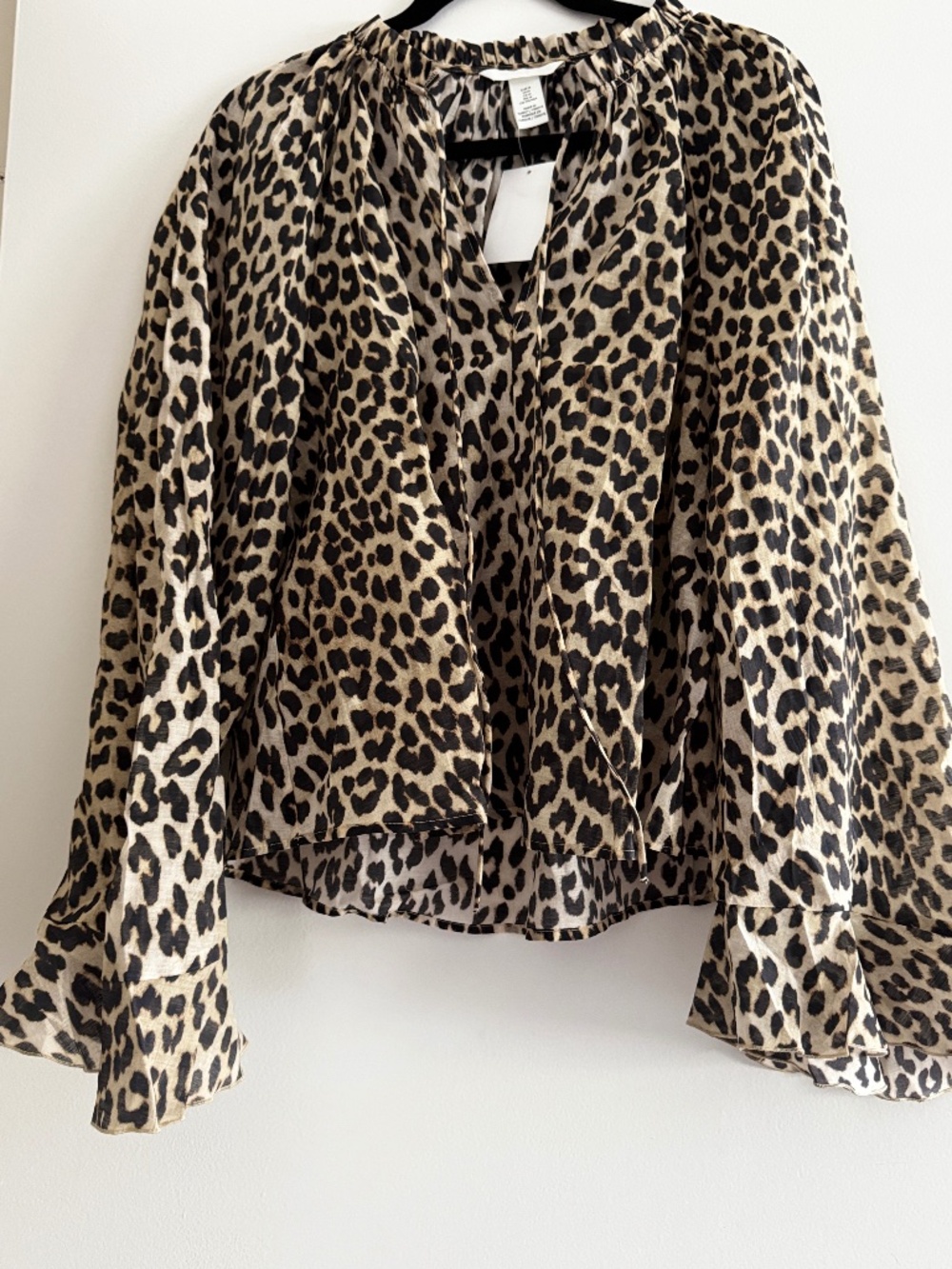 H&M Leopard Print Chiffon Blouse with Flounce Sleeves – Size M (NWT)